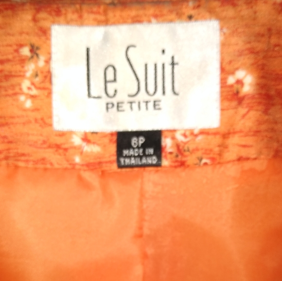 Le Suit Skirt & Jacket Set Designer Lady's 6 P Orange Floral Lined Nice Quality! - Picture 3 of 8